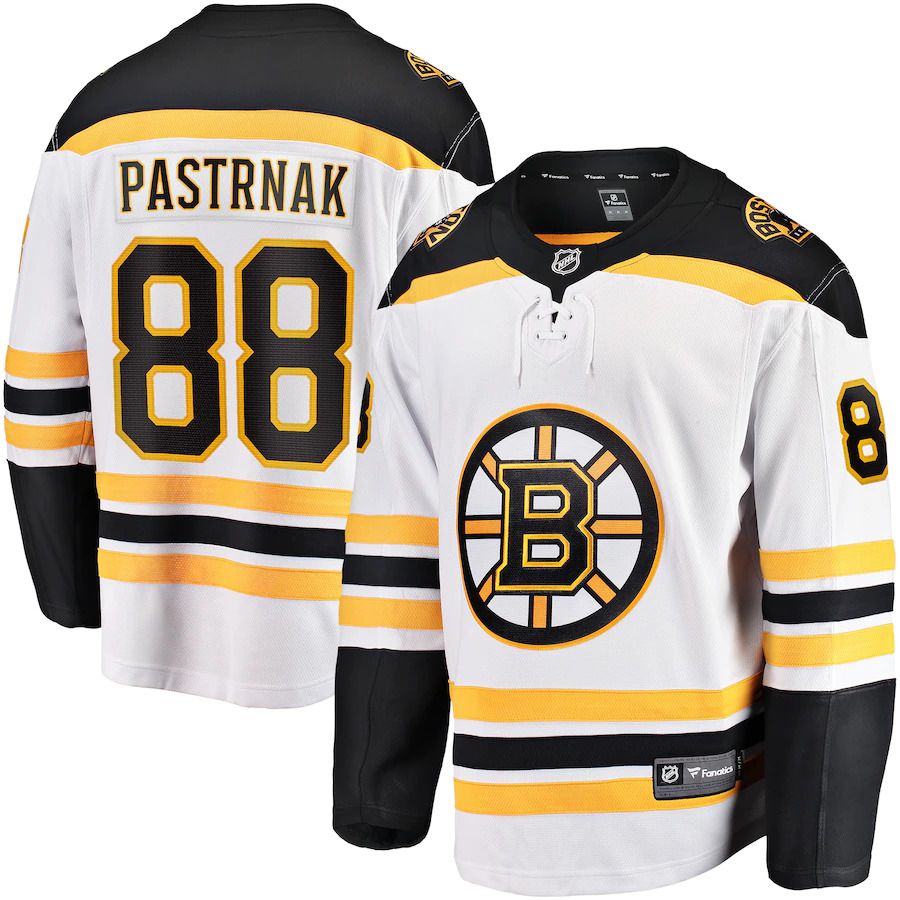 Men Boston Bruins #88 David Pastrnak Fanatics Branded White Away Premier Breakaway Player NHL Jersey